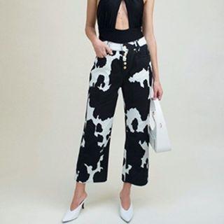 Milk Cow Print Straight Leg Pants