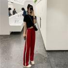 Short-sleeve Crop Top / Contrast Trim Straight-cut Pants
