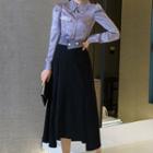 Set: Lace Collar Shirt + A-line Midi Skirt