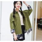 Plaid Panel Shirt Jacket Army Green - One Size