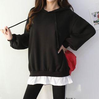 Layered-hem Fleece-lined Hoodie