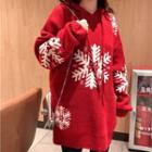 Snow Patterned Hooded Sweater As Shown In Figure - One Size