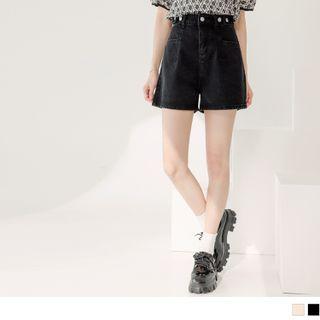 High Waist Washed Denim A-line Shorts