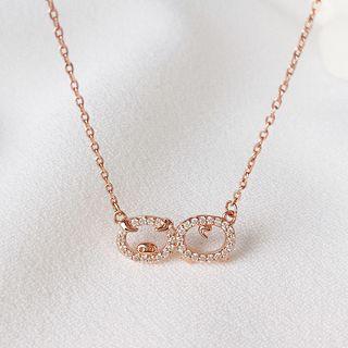925 Sterling Silver Rhinestone Pig Pendant Necklace As Shown In Figure - One Size