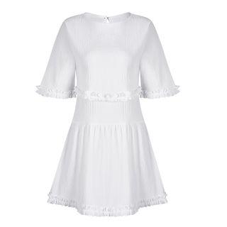 Frill Trim Elbow-sleeve Tunic Dress