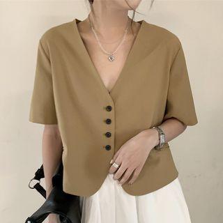 Elbow-sleeve Collarless Cropped Blazer