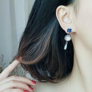 Cat Eye Stone Rhinestone Droplet Earrings 1 Pair - Blue - One Size