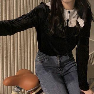 Floral Velvet Blouse Black - One Size