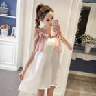 Spaghetti-strap Loose-fit V Neck Bow Dress