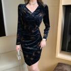 Long-sleeve Velvet Asymmetrical Dress