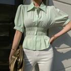 Smocked Button-up Blouse