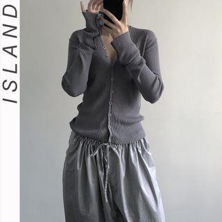 Snap-button Knit Top Gray - One Size
