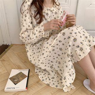 Puff-sleeve Floral Print Midi A-line Dress Floral Print - White - One Size