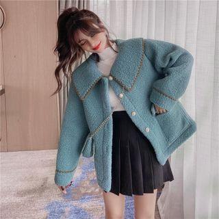 Faux Shearling Collared Button-up Jacket