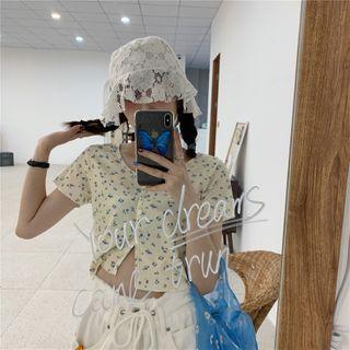 Floral Print Buttoned Short-sleeve Cropped T-shirt