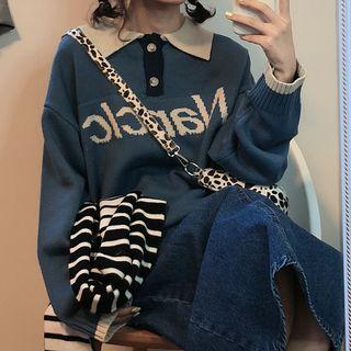 Lettering Polo Neck Sweater