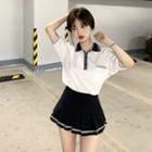 Short-sleeve Sailor Collar Polo Shirt / A-line Skirt