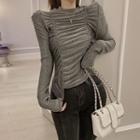 Glitter Long-sleeve Shirred Top