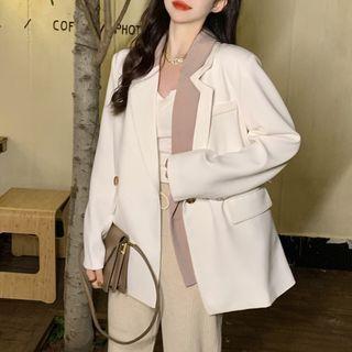 Long-sleeve Mock Two-piece Color Panel Blazer White - One Size