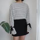 Bow Accent Striped Long Sleeve T-shirt