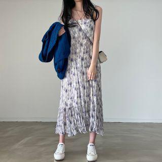 Spaghetti Strap Print Midi Dress Blue Floral - White - One Size