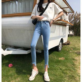 Asymmetric Hem High Waist Jeans
