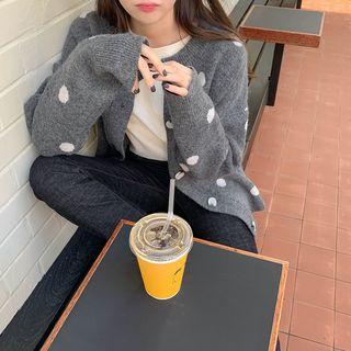Polka-dot Knit Cardigan Gray - One Size
