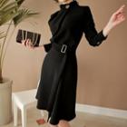 Long-sleeve Buckled Buttoned Dress