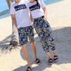 Couple Matching Printed Short-sleeve T-shirt / Floral Cropped Pants / Shorts / Set