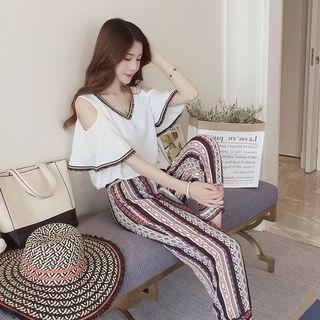 Set: Cutout Shoulder Top + Pants