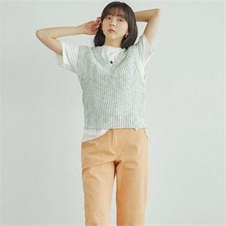 V-neck Melange Knit Vest