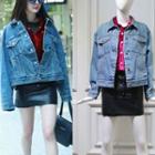 Set: Denim Jacket + Corduroy Shirt + Faux-leather Skirt