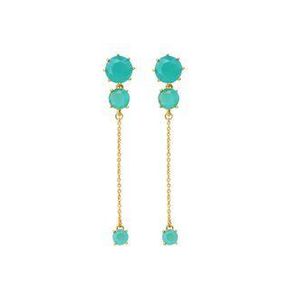 Fashion Simple Plated Gold Geometric Round Green Cubic Zirconia Tassel Earrings Golden - One Size