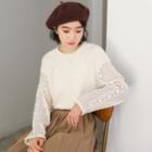 Long-sleeve Lace Panel Blouse Almond - One Size