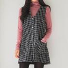 Faux-pearl Buttoned Houndstooth Jumper Dress