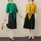 Tie-front Blouse / Spaghetti-strap A-line Dress / Set