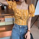 Puff-sleeve Striped Front Twisted Blouse