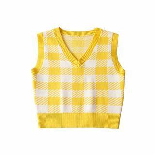 Plaid Sweater Vest Yellow - One Size