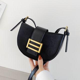Paneled Saddle Geometric Buckled Crossbody Bag