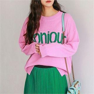 Bonjour Lettering Loose-fit Knit Top