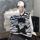 V-neck Zebra Pattern Bear Knit Vest