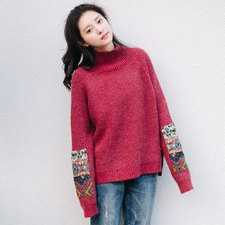 Patchwork Mock Neck Sweater