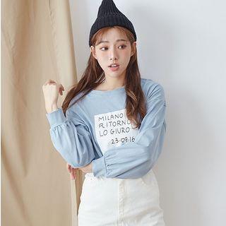 Lettering Balloon-sleeve T-shirt