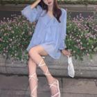 Details Ruffle-trim V-neck Blouse With Camisole Blue - One Size