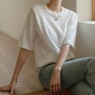 Elbow-sleeve Round-neck Lace T-shirt
