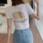 Short-sleeve Lettering Cutout Back Top