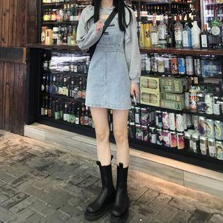 Set: Cropped Hoodie + Denim Mini Overall Dress