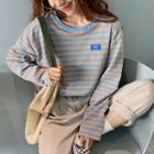 Long-sleeve Appliqu  Striped T-shirt