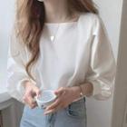 Bell-sleeve Square Neck Plain Loose Fit Blouse