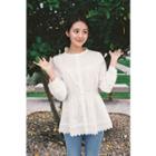 Gathered-waist Eyelet-lace Blouse